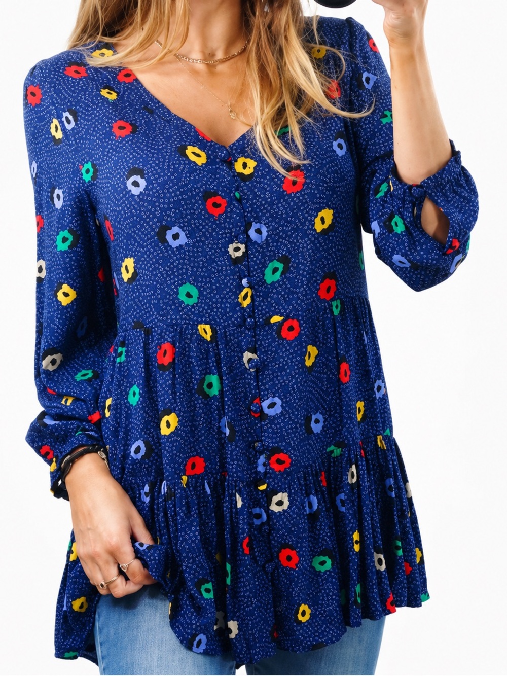Maeve Anthropologie Floral Print Peplum Blouse XS Boho Rayon Top